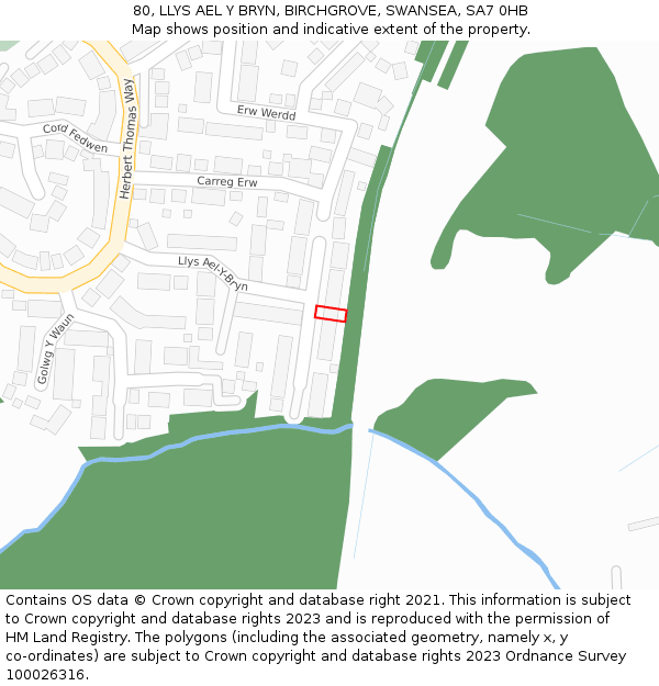 80, LLYS AEL Y BRYN, BIRCHGROVE, SWANSEA, SA7 0HB: Location map and indicative extent of plot