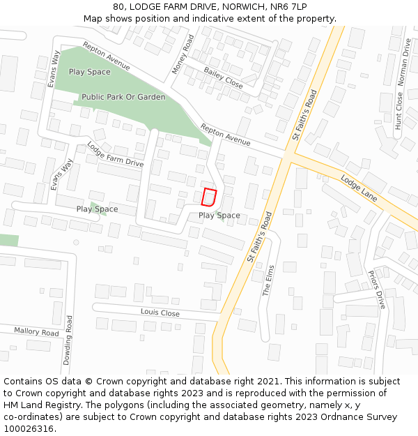 80, LODGE FARM DRIVE, NORWICH, NR6 7LP: Location map and indicative extent of plot