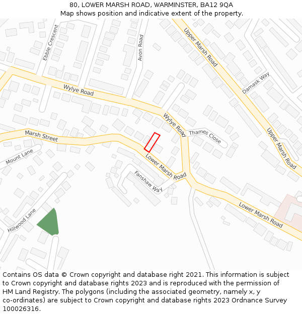 80, LOWER MARSH ROAD, WARMINSTER, BA12 9QA: Location map and indicative extent of plot