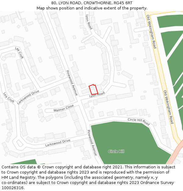 80, LYON ROAD, CROWTHORNE, RG45 6RT: Location map and indicative extent of plot