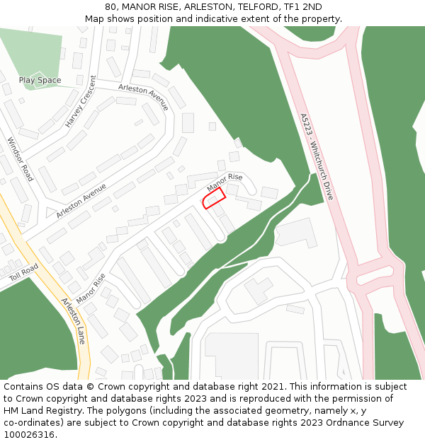 80, MANOR RISE, ARLESTON, TELFORD, TF1 2ND: Location map and indicative extent of plot