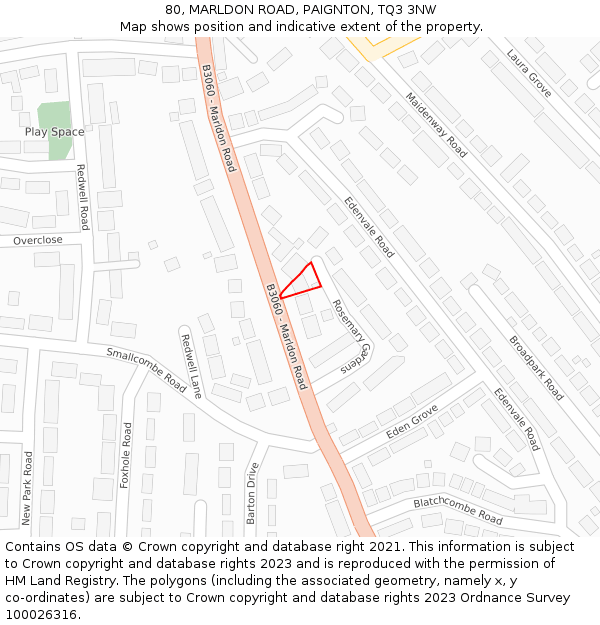 80, MARLDON ROAD, PAIGNTON, TQ3 3NW: Location map and indicative extent of plot