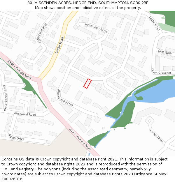 80, MISSENDEN ACRES, HEDGE END, SOUTHAMPTON, SO30 2RE: Location map and indicative extent of plot