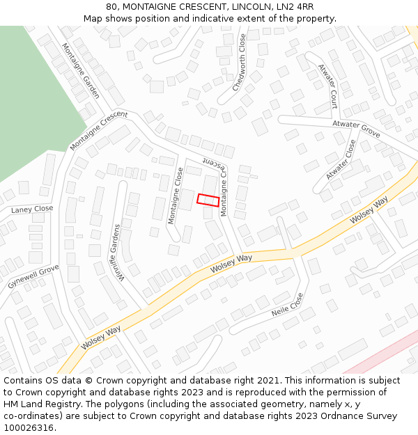 80, MONTAIGNE CRESCENT, LINCOLN, LN2 4RR: Location map and indicative extent of plot