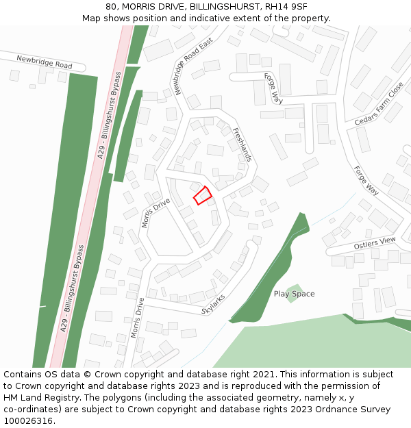 80, MORRIS DRIVE, BILLINGSHURST, RH14 9SF: Location map and indicative extent of plot