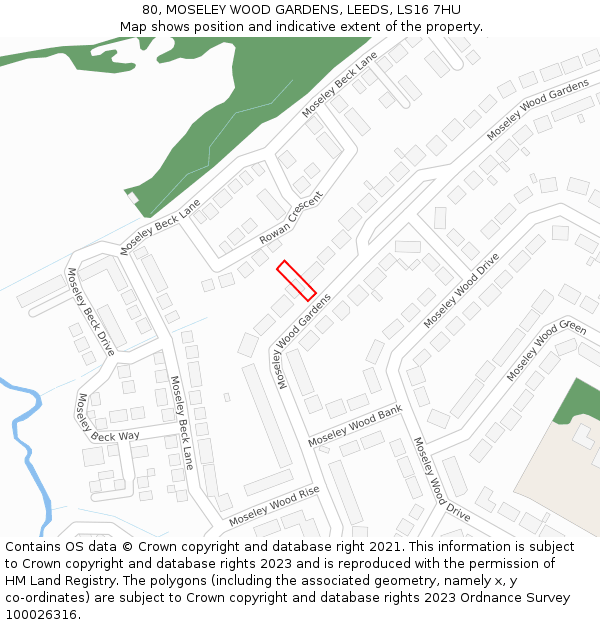 80, MOSELEY WOOD GARDENS, LEEDS, LS16 7HU: Location map and indicative extent of plot