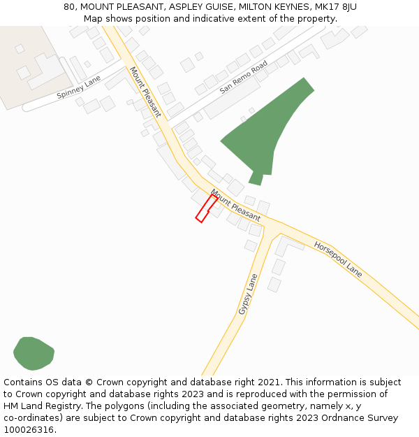 80, MOUNT PLEASANT, ASPLEY GUISE, MILTON KEYNES, MK17 8JU: Location map and indicative extent of plot