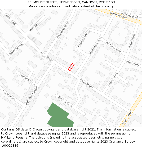 80, MOUNT STREET, HEDNESFORD, CANNOCK, WS12 4DB: Location map and indicative extent of plot