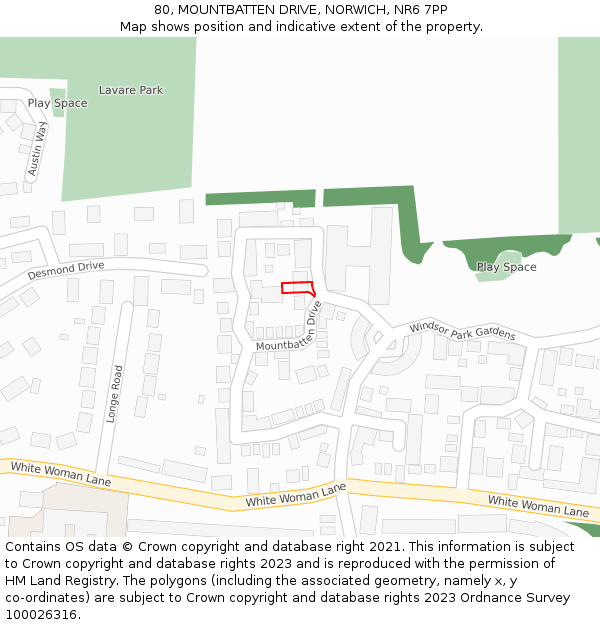 80, MOUNTBATTEN DRIVE, NORWICH, NR6 7PP: Location map and indicative extent of plot