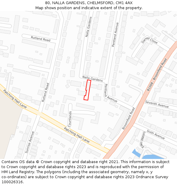 80, NALLA GARDENS, CHELMSFORD, CM1 4AX: Location map and indicative extent of plot