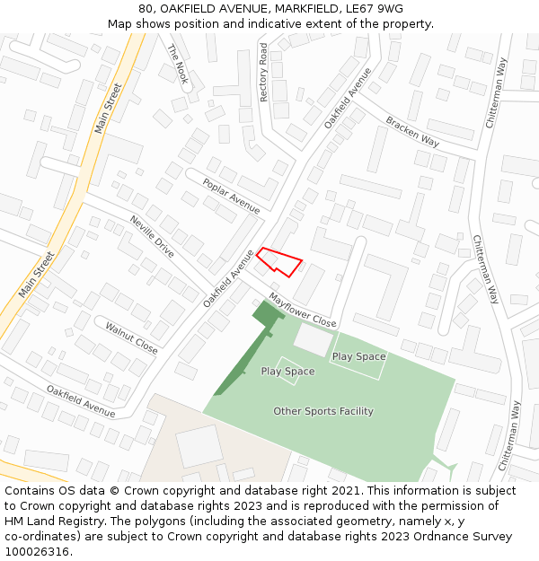 80, OAKFIELD AVENUE, MARKFIELD, LE67 9WG: Location map and indicative extent of plot