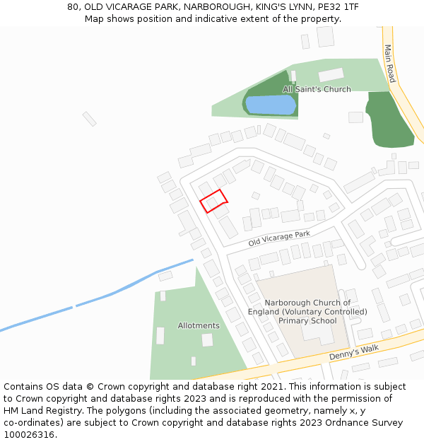 80, OLD VICARAGE PARK, NARBOROUGH, KING'S LYNN, PE32 1TF: Location map and indicative extent of plot