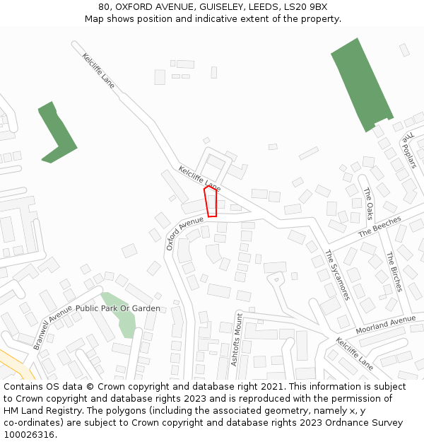 80, OXFORD AVENUE, GUISELEY, LEEDS, LS20 9BX: Location map and indicative extent of plot