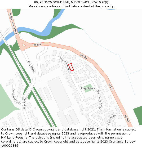 80, PENNYMOOR DRIVE, MIDDLEWICH, CW10 9QQ: Location map and indicative extent of plot