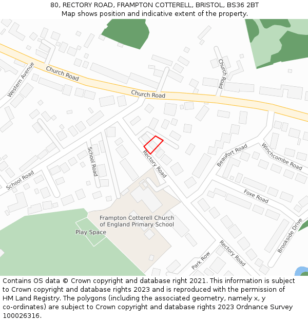 80, RECTORY ROAD, FRAMPTON COTTERELL, BRISTOL, BS36 2BT: Location map and indicative extent of plot