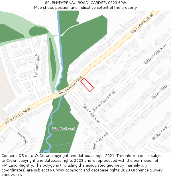 80, RHYDYPENAU ROAD, CARDIFF, CF23 6PW: Location map and indicative extent of plot