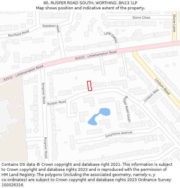 80, RUSPER ROAD SOUTH, WORTHING, BN13 1LP: Location map and indicative extent of plot