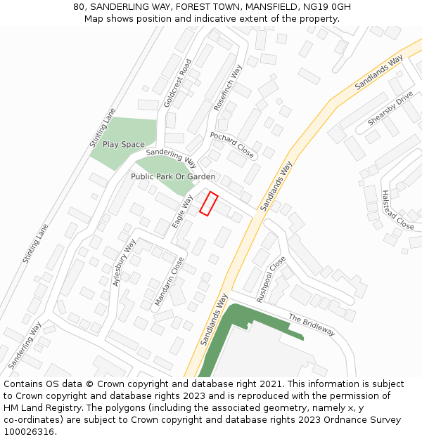 80, SANDERLING WAY, FOREST TOWN, MANSFIELD, NG19 0GH: Location map and indicative extent of plot