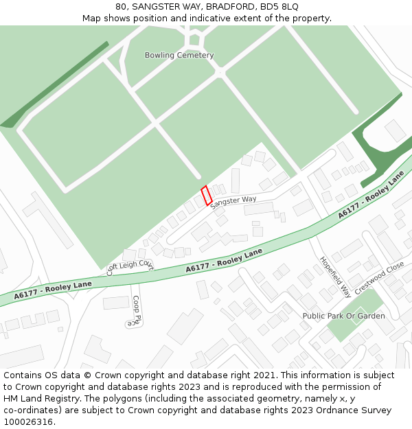 80, SANGSTER WAY, BRADFORD, BD5 8LQ: Location map and indicative extent of plot