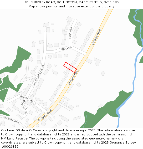 80, SHRIGLEY ROAD, BOLLINGTON, MACCLESFIELD, SK10 5RD: Location map and indicative extent of plot