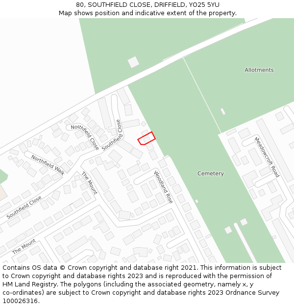 80, SOUTHFIELD CLOSE, DRIFFIELD, YO25 5YU: Location map and indicative extent of plot