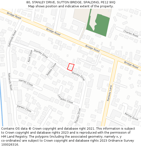 80, STANLEY DRIVE, SUTTON BRIDGE, SPALDING, PE12 9XQ: Location map and indicative extent of plot