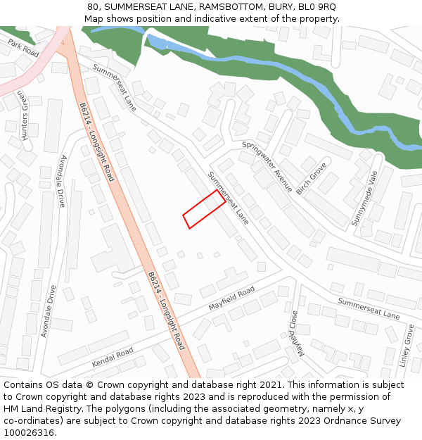 80, SUMMERSEAT LANE, RAMSBOTTOM, BURY, BL0 9RQ: Location map and indicative extent of plot