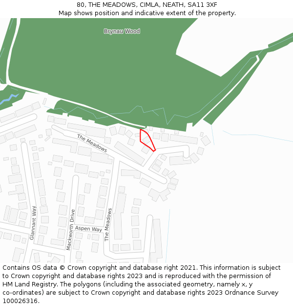 80, THE MEADOWS, CIMLA, NEATH, SA11 3XF: Location map and indicative extent of plot