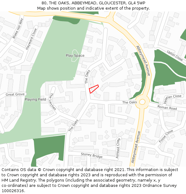 80, THE OAKS, ABBEYMEAD, GLOUCESTER, GL4 5WP: Location map and indicative extent of plot