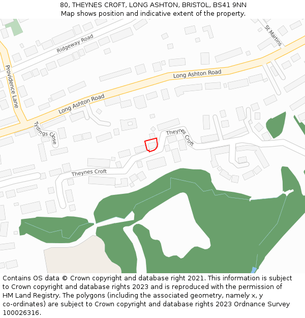 80, THEYNES CROFT, LONG ASHTON, BRISTOL, BS41 9NN: Location map and indicative extent of plot