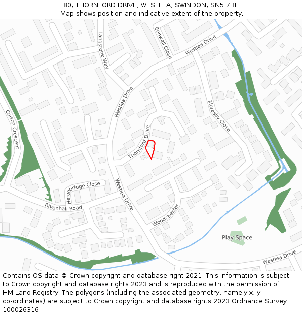 80, THORNFORD DRIVE, WESTLEA, SWINDON, SN5 7BH: Location map and indicative extent of plot