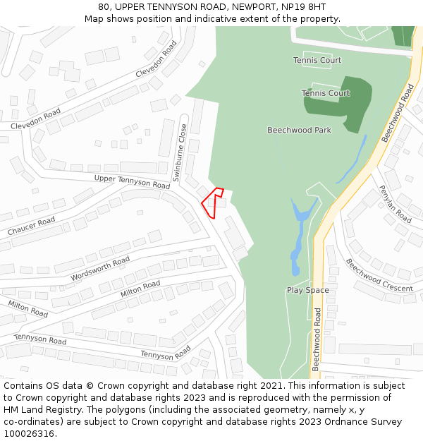 80, UPPER TENNYSON ROAD, NEWPORT, NP19 8HT: Location map and indicative extent of plot