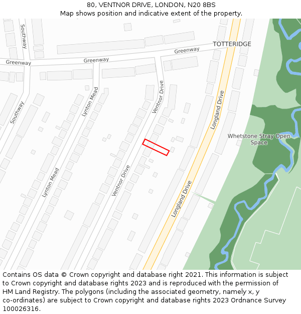 80, VENTNOR DRIVE, LONDON, N20 8BS: Location map and indicative extent of plot