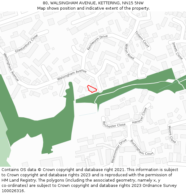 80, WALSINGHAM AVENUE, KETTERING, NN15 5NW: Location map and indicative extent of plot