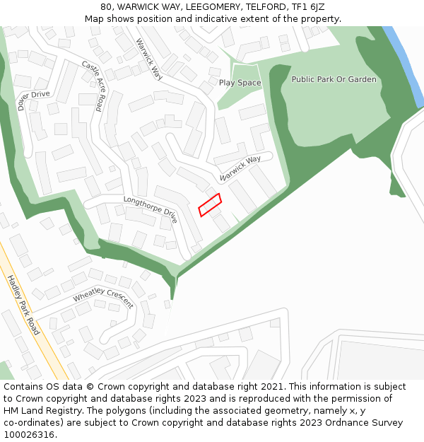 80, WARWICK WAY, LEEGOMERY, TELFORD, TF1 6JZ: Location map and indicative extent of plot