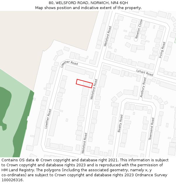 80, WELSFORD ROAD, NORWICH, NR4 6QH: Location map and indicative extent of plot