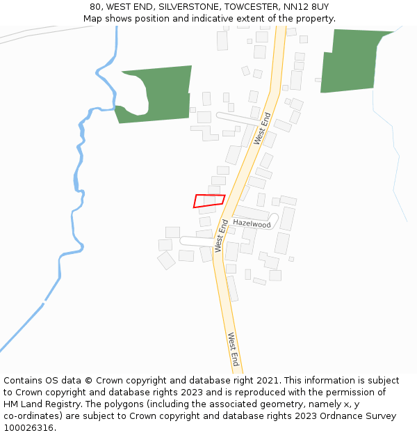 80, WEST END, SILVERSTONE, TOWCESTER, NN12 8UY: Location map and indicative extent of plot