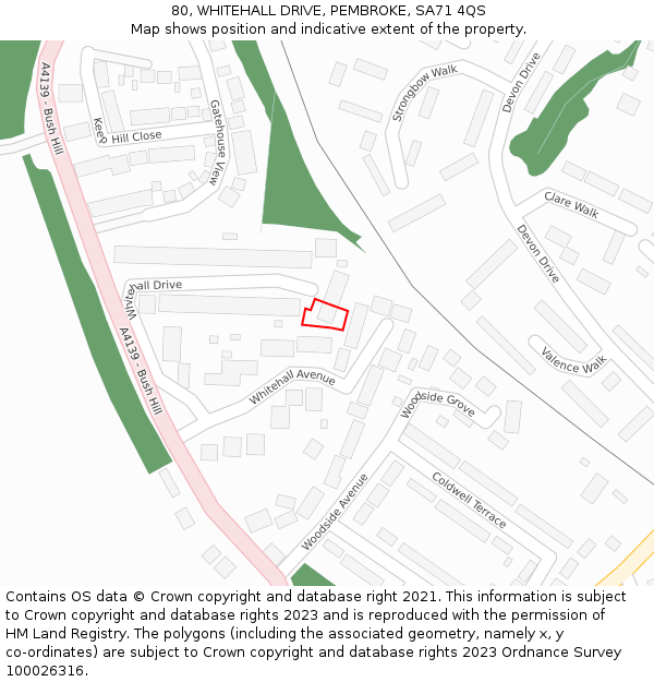 80, WHITEHALL DRIVE, PEMBROKE, SA71 4QS: Location map and indicative extent of plot