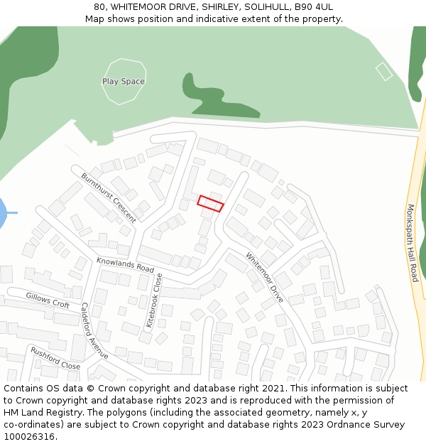 80, WHITEMOOR DRIVE, SHIRLEY, SOLIHULL, B90 4UL: Location map and indicative extent of plot