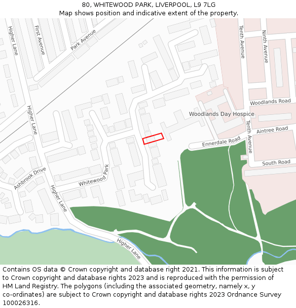 80, WHITEWOOD PARK, LIVERPOOL, L9 7LG: Location map and indicative extent of plot