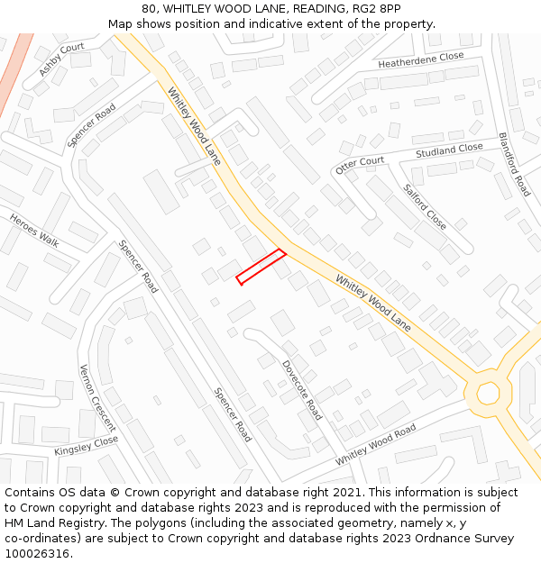 80, WHITLEY WOOD LANE, READING, RG2 8PP: Location map and indicative extent of plot