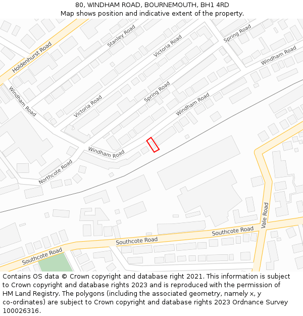 80, WINDHAM ROAD, BOURNEMOUTH, BH1 4RD: Location map and indicative extent of plot