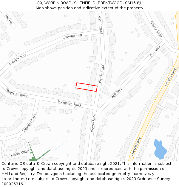 80, WORRIN ROAD, SHENFIELD, BRENTWOOD, CM15 8JL: Location map and indicative extent of plot