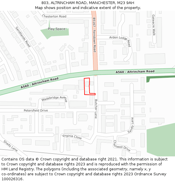 803, ALTRINCHAM ROAD, MANCHESTER, M23 9AH: Location map and indicative extent of plot