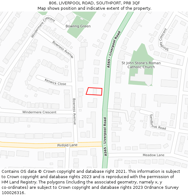 806, LIVERPOOL ROAD, SOUTHPORT, PR8 3QF: Location map and indicative extent of plot