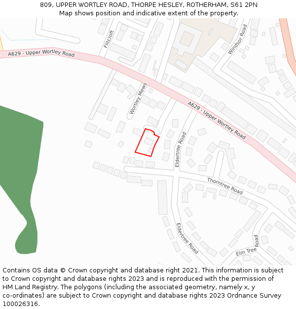 809, UPPER WORTLEY ROAD, THORPE HESLEY, ROTHERHAM, S61 2PN: Location map and indicative extent of plot