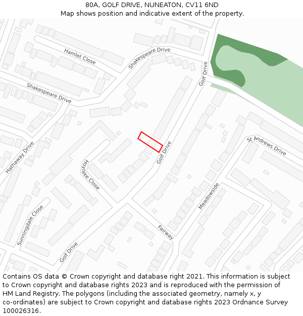80A, GOLF DRIVE, NUNEATON, CV11 6ND: Location map and indicative extent of plot