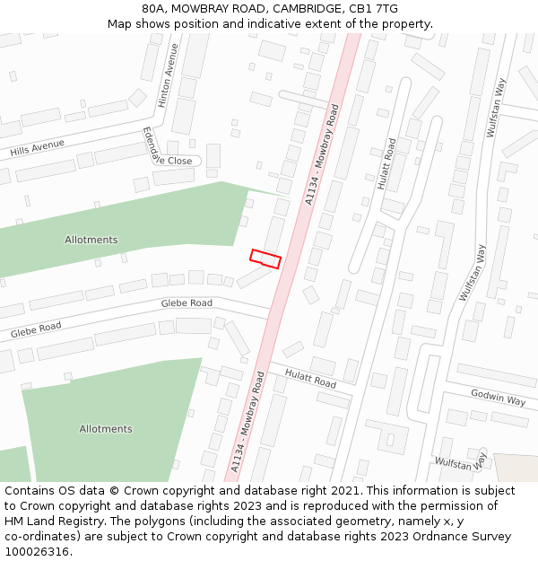 80A, MOWBRAY ROAD, CAMBRIDGE, CB1 7TG: Location map and indicative extent of plot