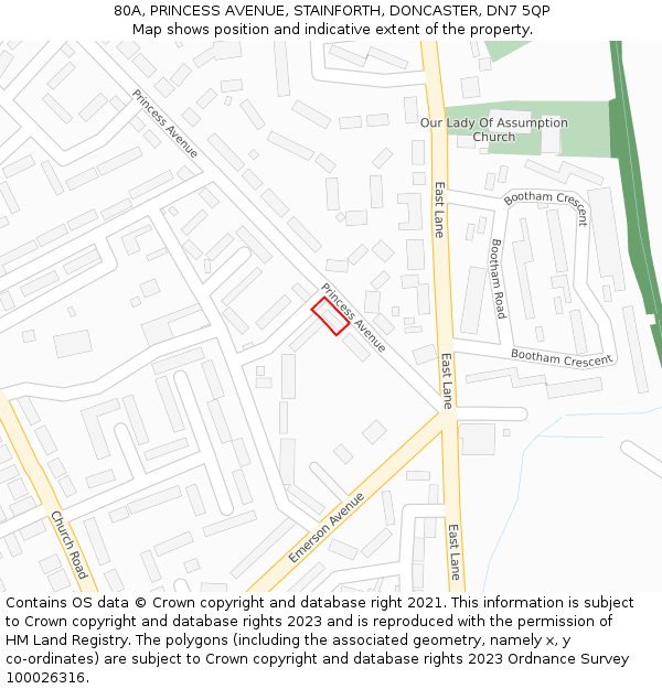 80A, PRINCESS AVENUE, STAINFORTH, DONCASTER, DN7 5QP: Location map and indicative extent of plot