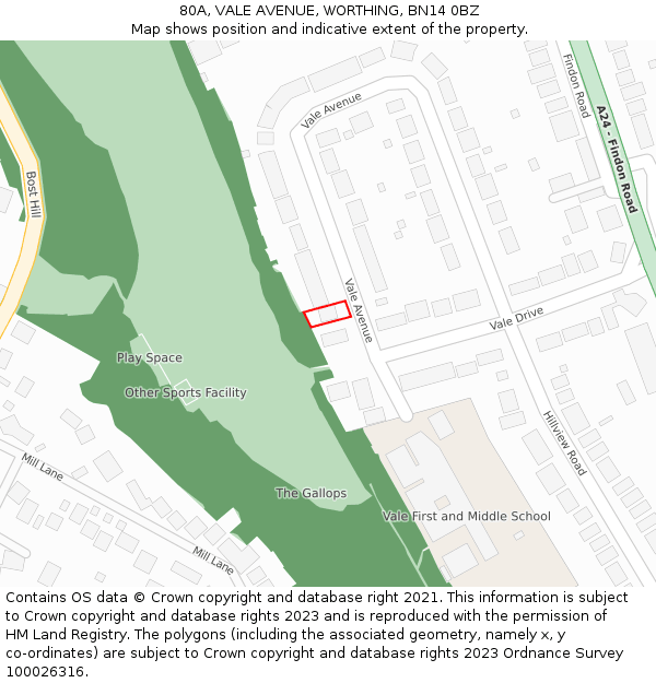 80A, VALE AVENUE, WORTHING, BN14 0BZ: Location map and indicative extent of plot